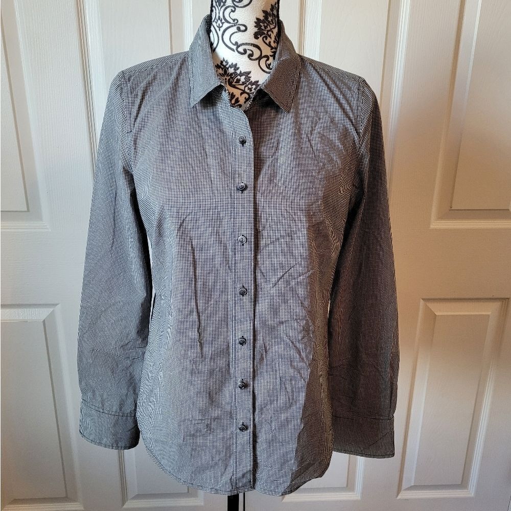 Halogen Women's Small‎ Black White Checkered Long Sleeve Button up Blouse